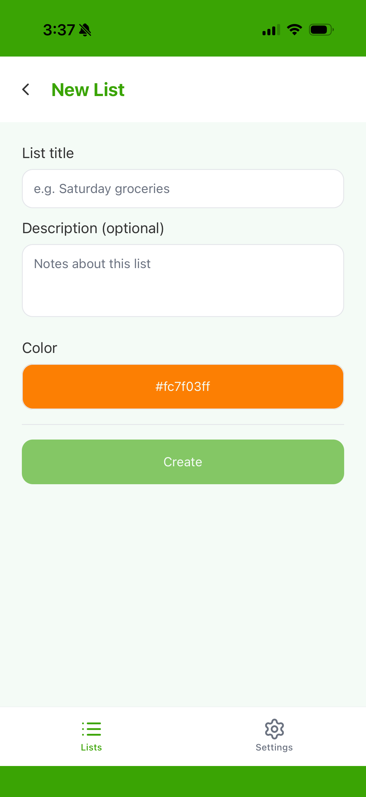 Create a new list screen