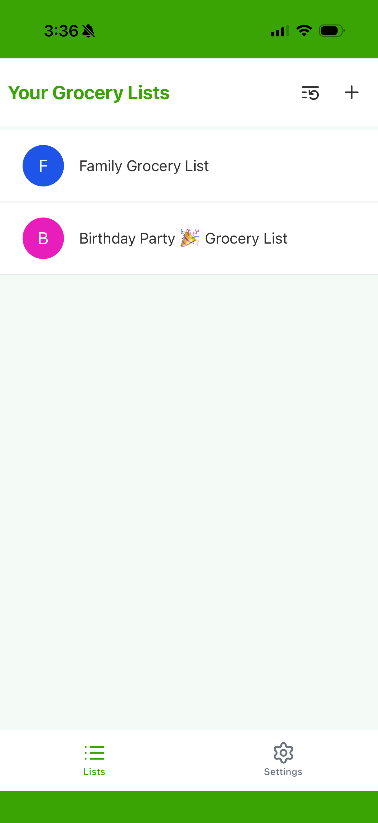 Your grocery lists home screen